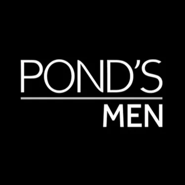 Pond's Men is written in big white letters over a black background, with a gray line below Ponds and above Men.