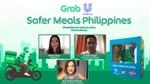 Shawn Yao, event host; EJ, GrabFood Country Head and Kay Veloso Unilever Head of E-Commerce with a sample hygiene kit.