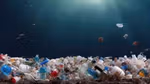 3D rendering of piles of plastic bottles and packaging lying on the sea bed.