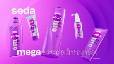 Five products from Sunsilk’s Bouncy Big Hair range. Purple and silver holographic bottles, tubes and sprays. Branding is for Seda.